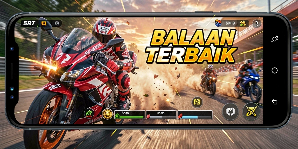 Tampilan gameplay menegangkan dari 5RT saat balapan motor.