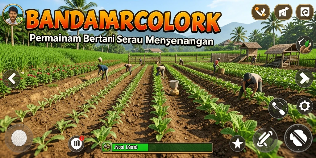 Screenshot utama BANDARCOLOK menampilkan petani bekerja di ladang.