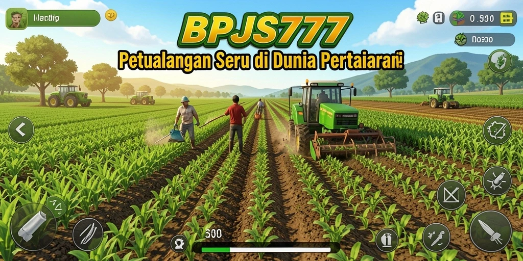 Tampilan gameplay BPJS777 yang menarik dengan lahan pertanian hijau.