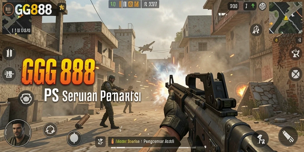 Screenshot GGG888 menampilkan momen intens dalam gameplay FPS yang mendebarkan.