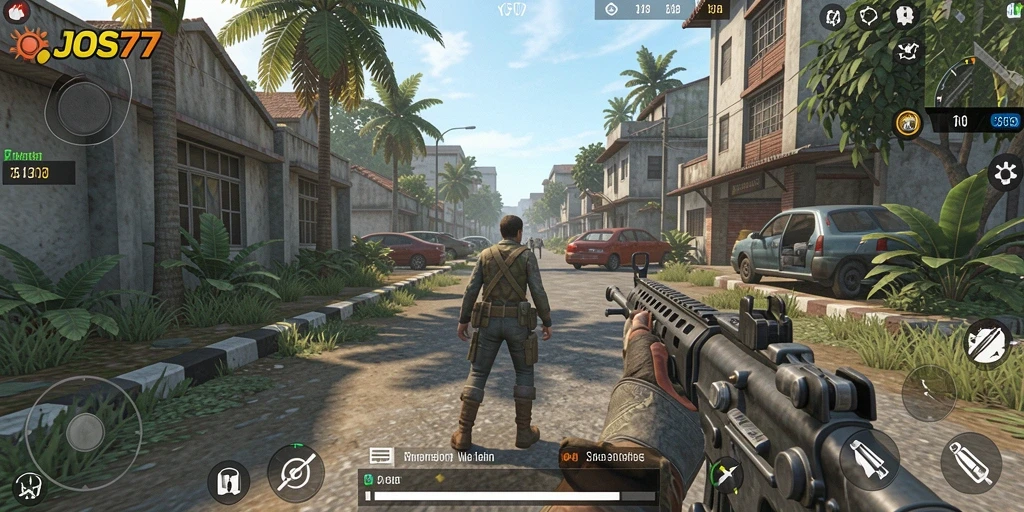 Screenshot utama dari gameplay JOS77 menunjukkan kehidupan virtual yang menarik.