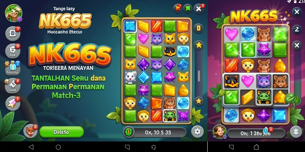 Tampilan gameplay NK666 yang penuh warna dalam Match-3.