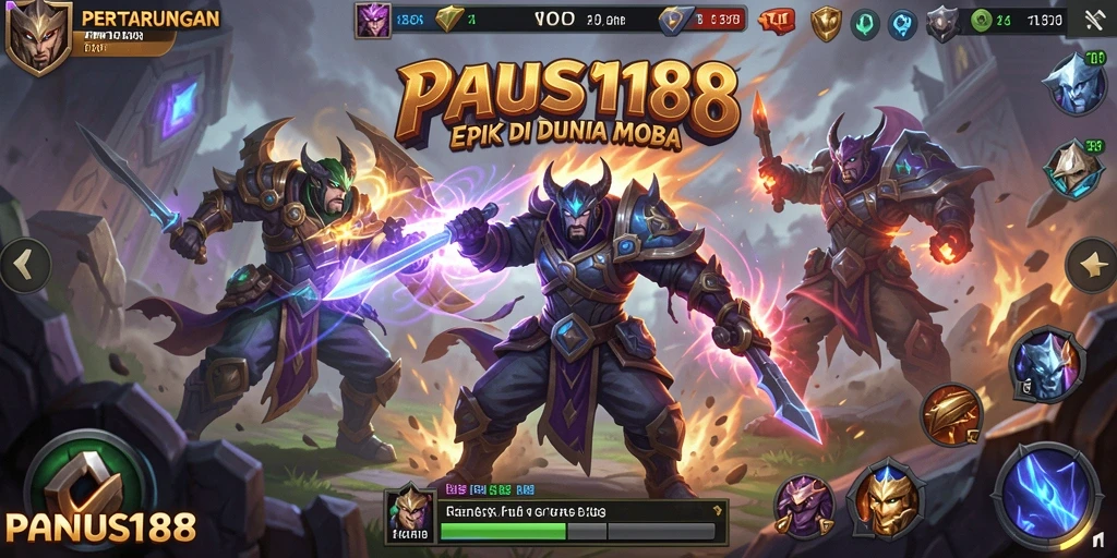 Tangkapan layar PAUS188 menampilkan suasana pertarungan MOBA yang intens.
