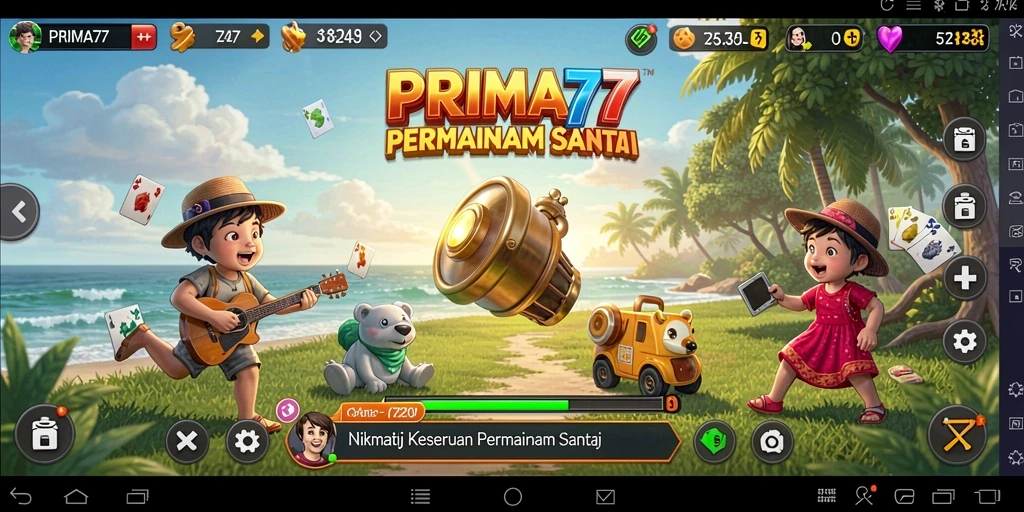 Tampilan gameplay menarik dari PRIMA77 yang penuh warna dan menyenangkan.