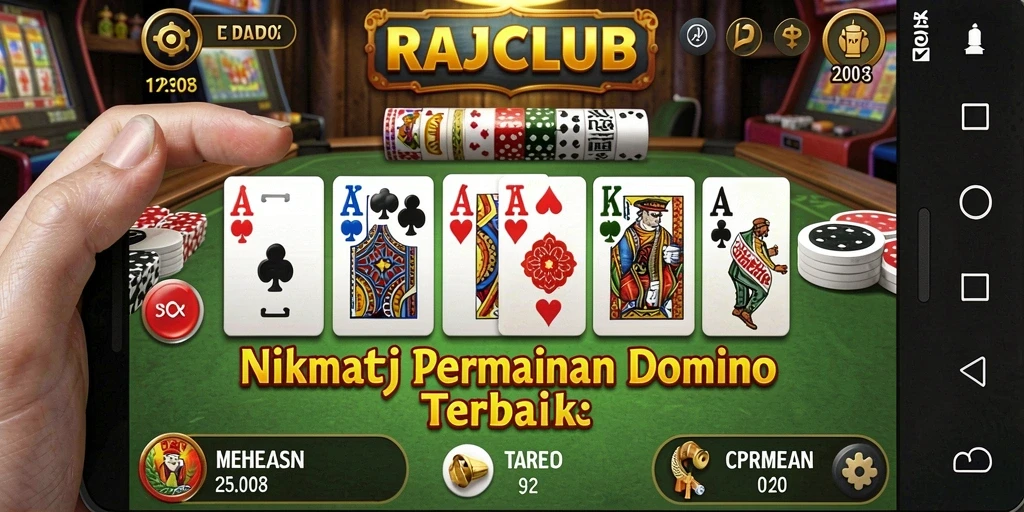 Gameplay mengasyikkan dari aplikasi RAJACLUB yang menampilkan permainan Domino.
