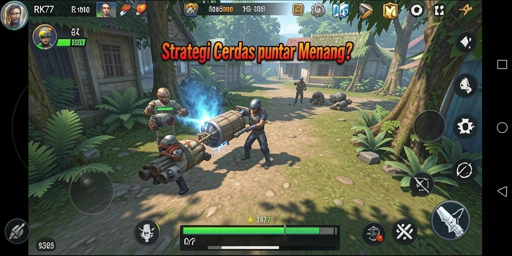 Screenshot gameplay RK77 menampilkan strategi pertempuran yang intens.