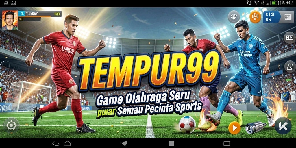 Screenshot dari gameplay TEMPUR99 yang menunjukkan aksi olahraga seru.