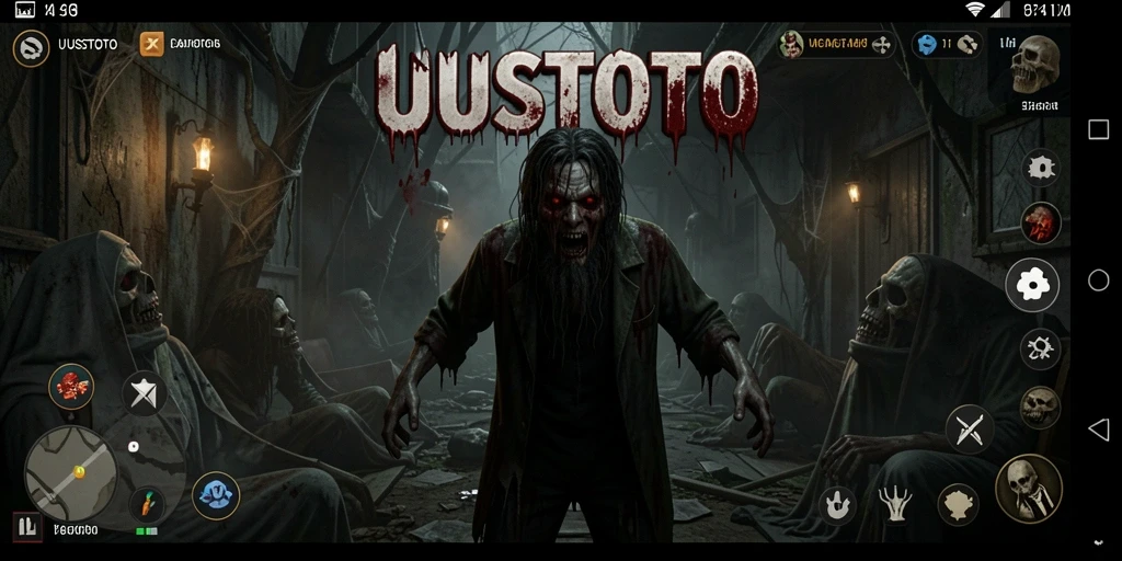 Gameplay UUSTOTO menampilkan momen menegangkan dalam suasana horror.