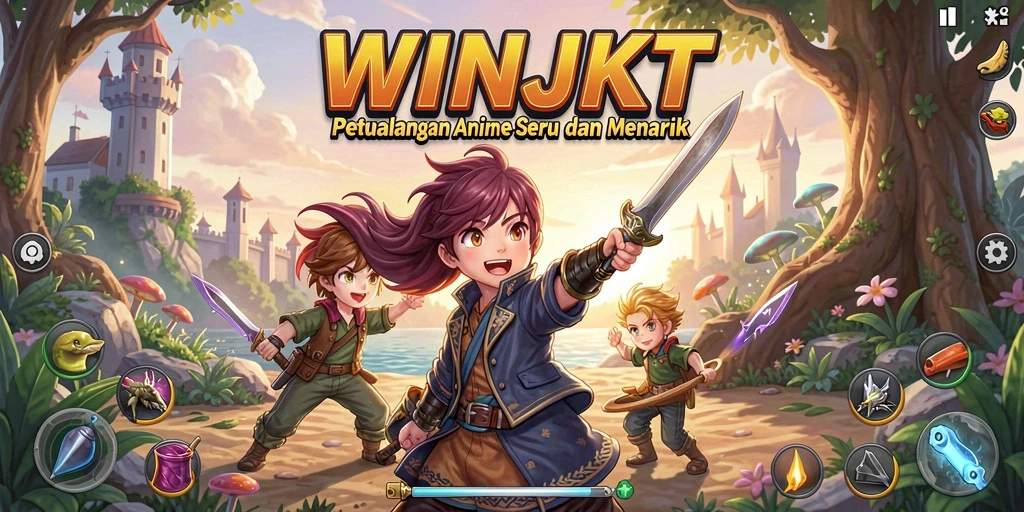 Screenshot gameplay WINJKT menampilkan karakter anime dalam aksi seru.